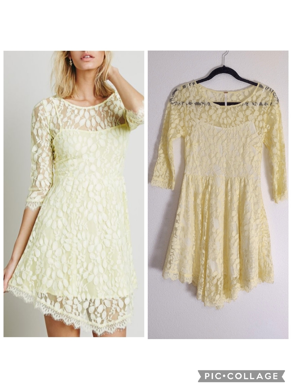 Free People Queens Love Lace Mesh Asymmetrical Hem Mini Dress Yellow Size 4